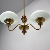 Mid-Century Brass Chandelier, Czechoslovakia, 1970s, Made in Jablonec Glass