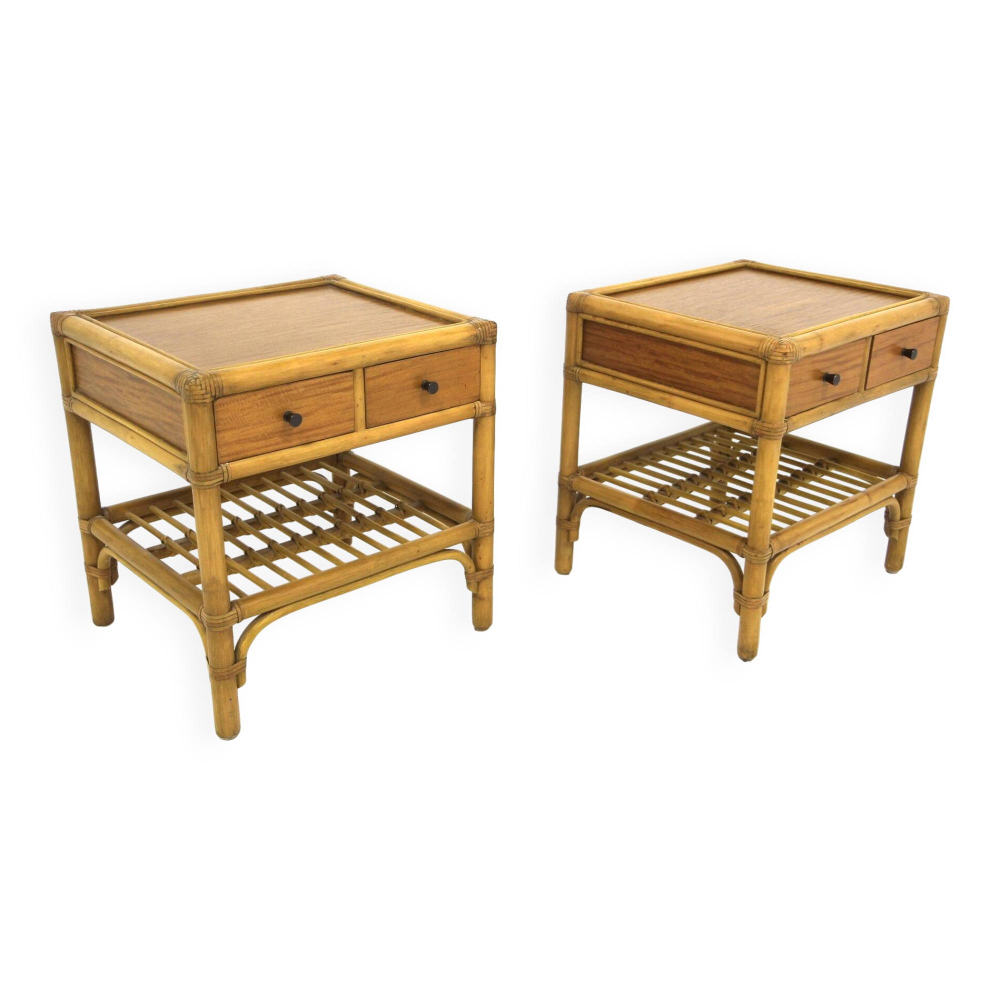 Set of 2 rattan bedside tables, Dux, Sweden, 1960