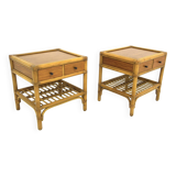 Set of 2 rattan bedside tables, Dux, Sweden, 1960