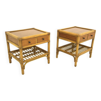 Set de 2 tables de chevet en rotin, Dux, Suède, 1960