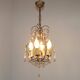 French Vintage 4 Light Metal Cage Chandelier with White Murano Drops and Beads
