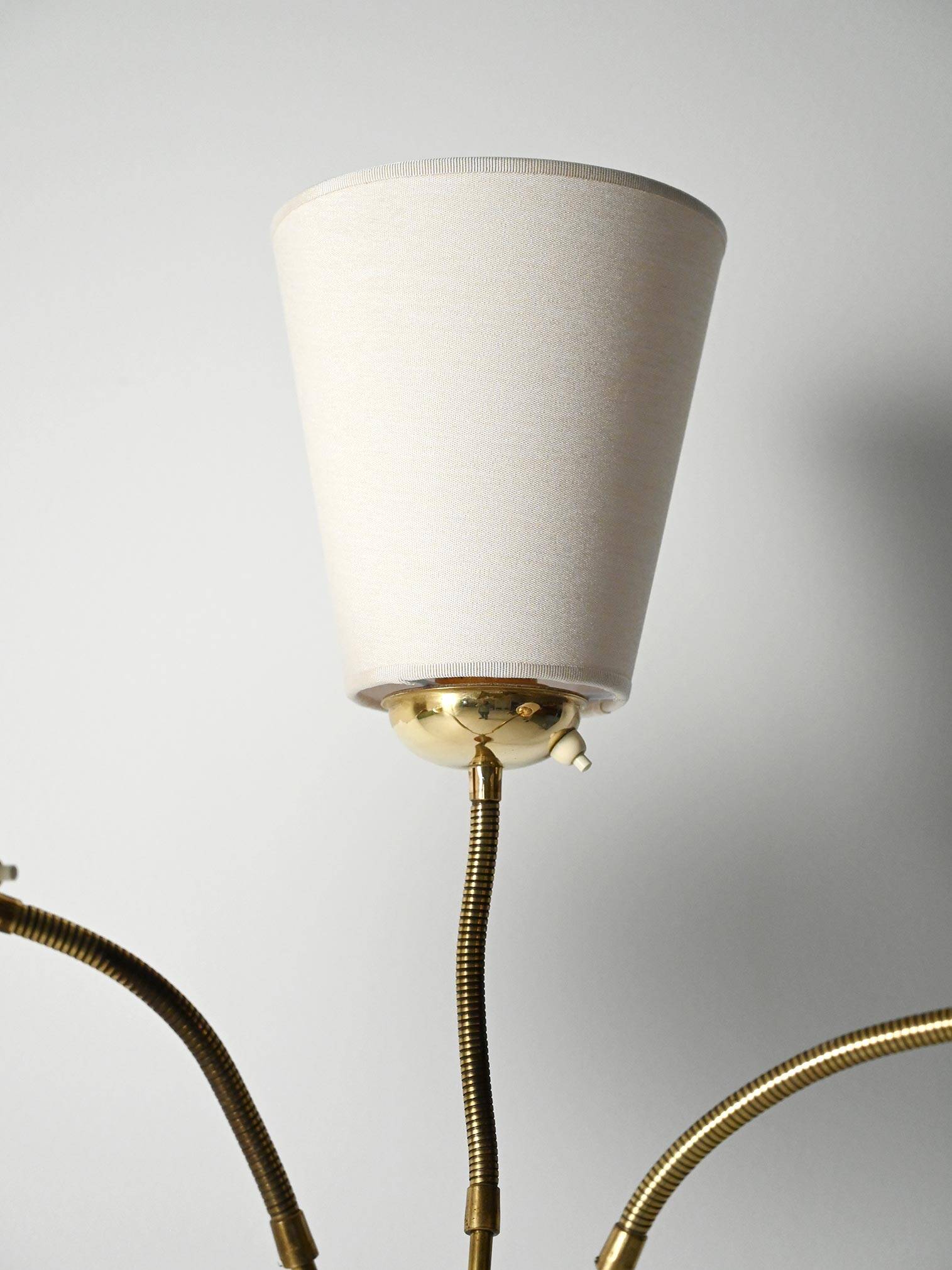 Lampadaire à trois bras en teck et laiton, Scandinavie, années 1940-1950