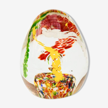 Sulfure presse papier en verre forme œuf multi couleur vintage