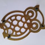 Vintage 70s owl golden brass trivet