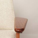 Scandinavian armchair in wood and ecru fabric by Józef Chierowski