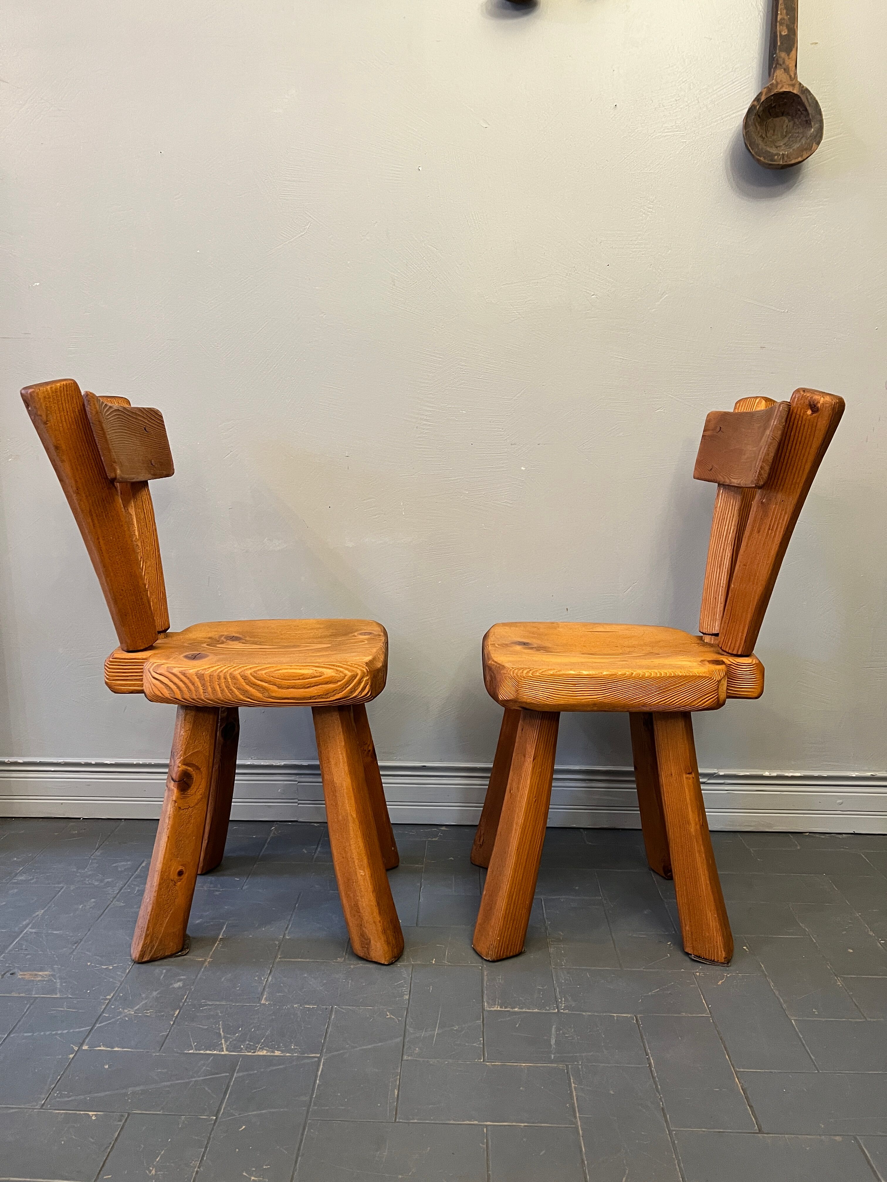 4 antique solid pine chairs