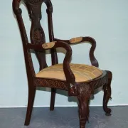 Heavily Carved Anglo-Indian Wooden Armchair
