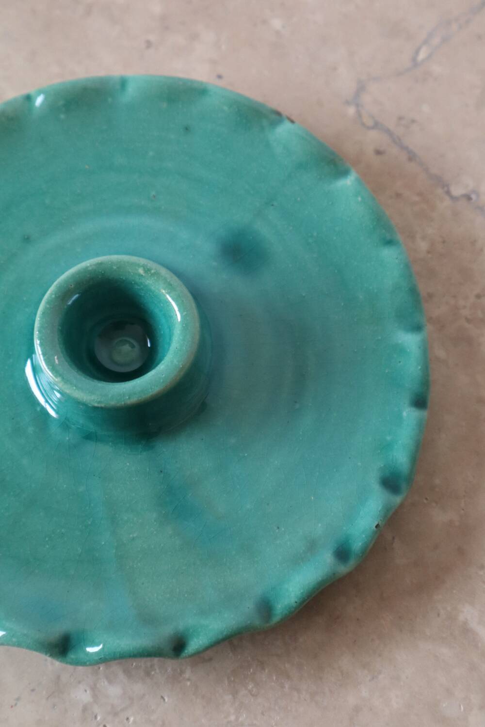 Turquoise blue serrated ceramic candle holder