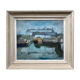 HST painting "The Canal with barges" Post impressionist signed Dumas + frame
