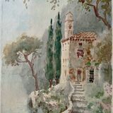 Watercolor painting "Monastery" Italy early XX ° by W. Scotty