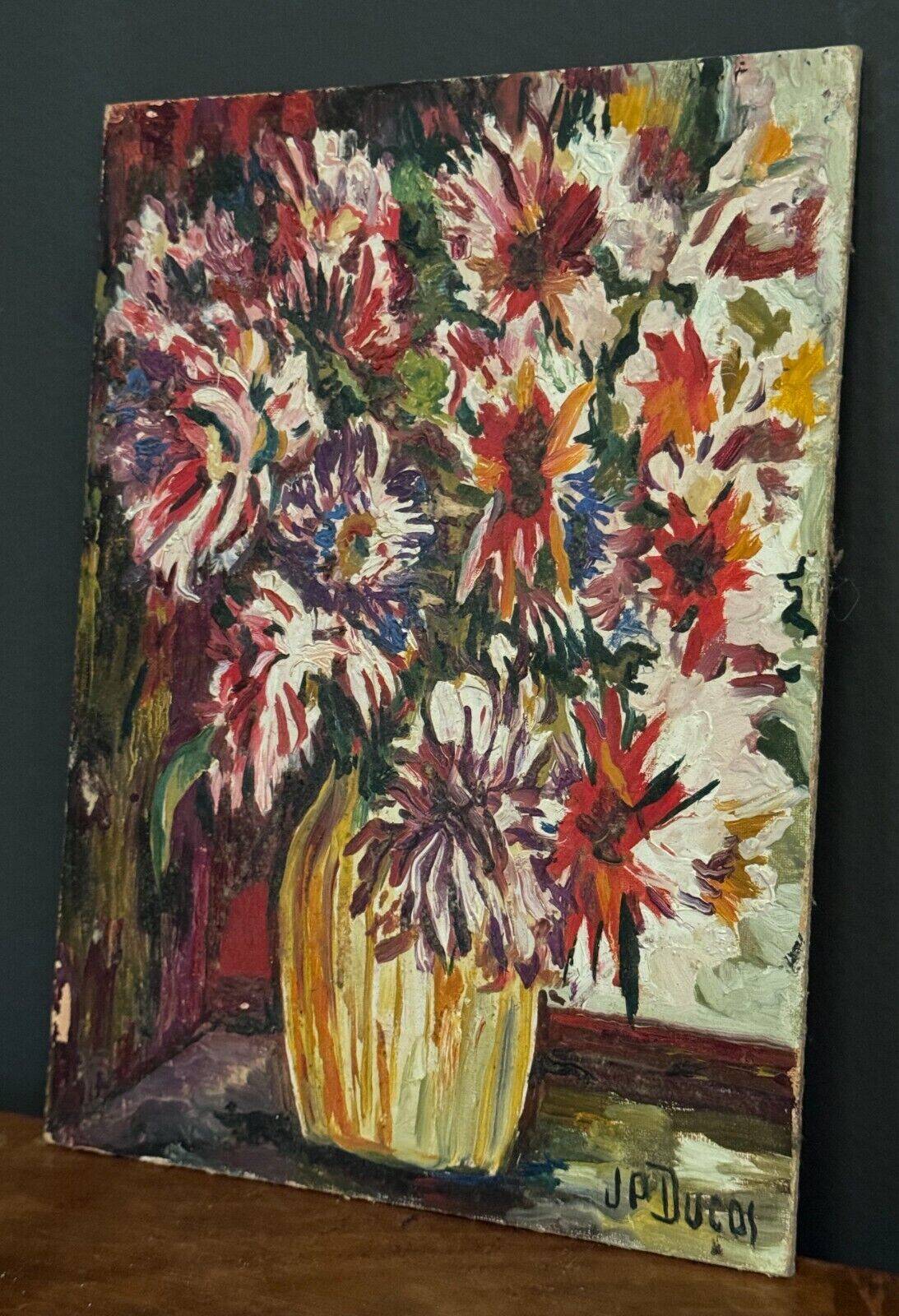 Oil on cardboard by J.-P. Ducos still life 1960 bouquet of flowers