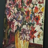 Oil on cardboard by J.-P. Ducos still life 1960 bouquet of flowers