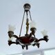 Large Art Deco sculptural chandelier in bronze and glass, 1930s