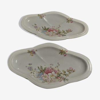 Paire de raviers en porcelaine décor floral