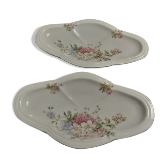 Paire de raviers en porcelaine décor floral