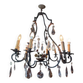 Lustre cage with 8 lights - Louis XV style with flowers 98 X 80