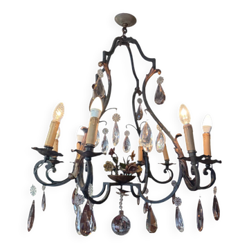 Lustre cage with 8 lights - Louis XV style with flowers 98 X 80