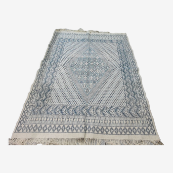 Traditional white and blue margoum carpet woven hands in pure wool