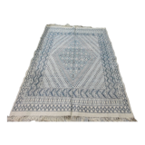 Traditional white and blue margoum carpet woven hands in pure wool