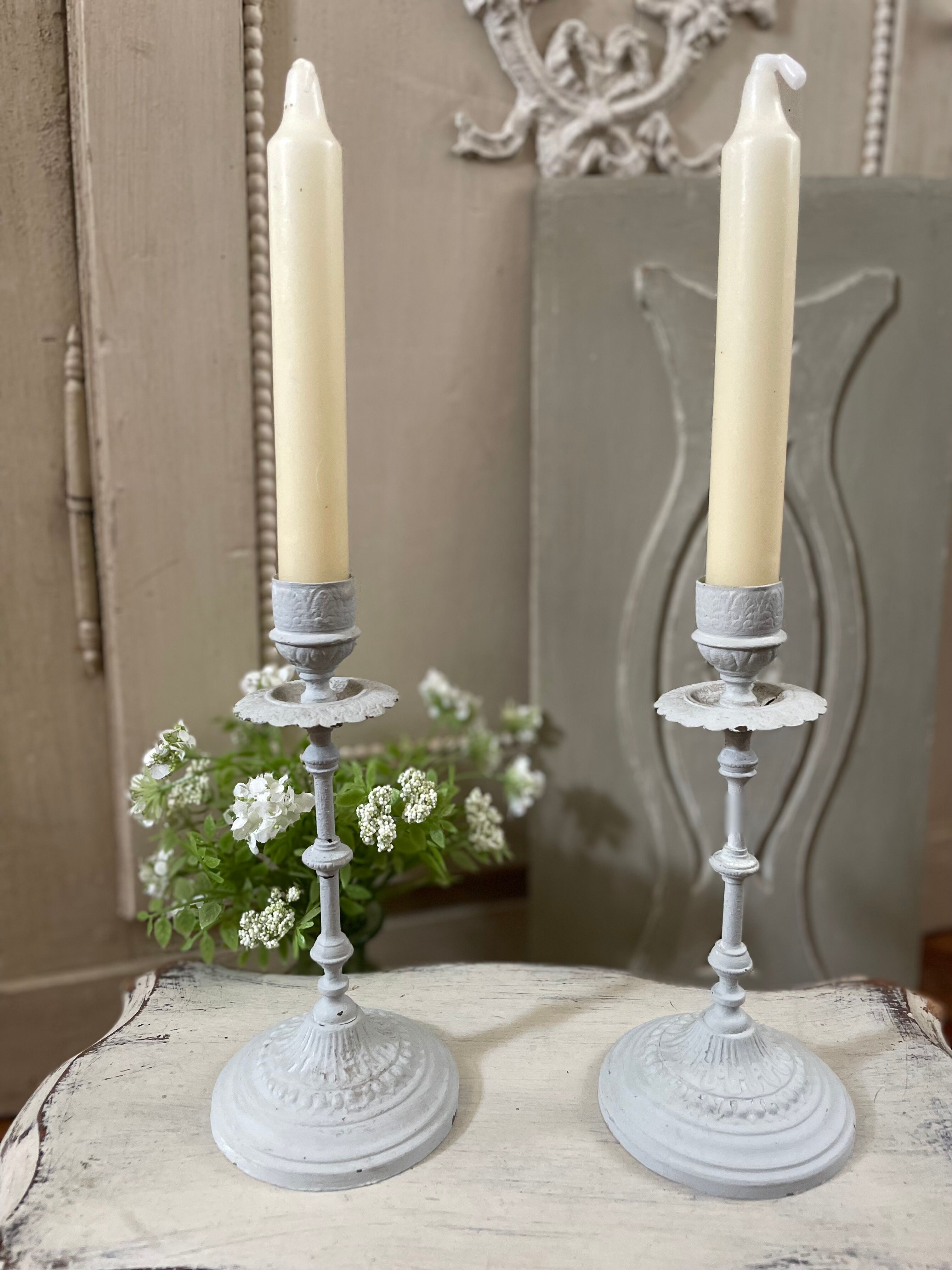 Pair of candle holders 19th century shabby chic