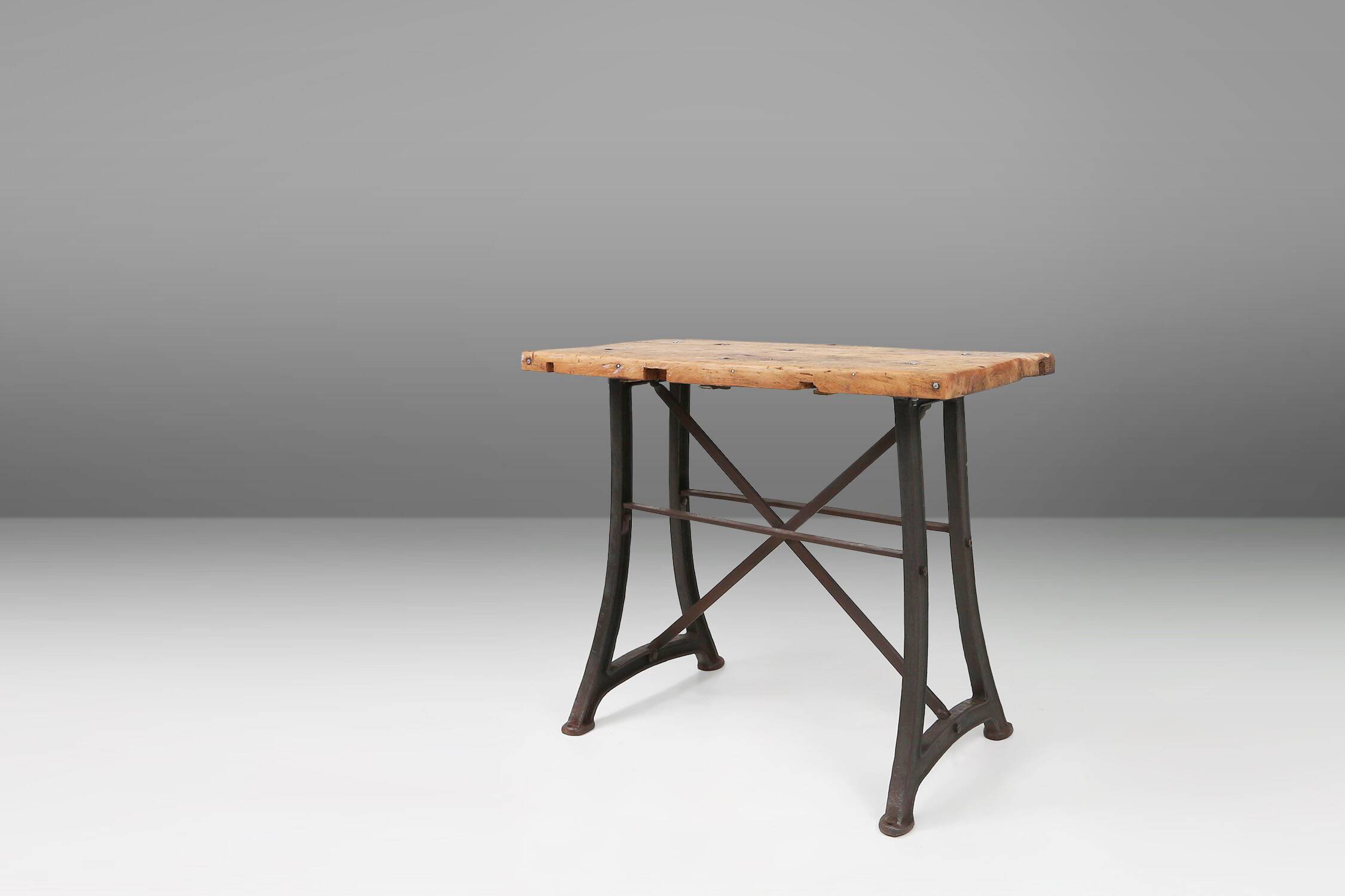 Industrial Bar/Bistro Table with Cast Iron Legs and Wooden Top, Belgium 192