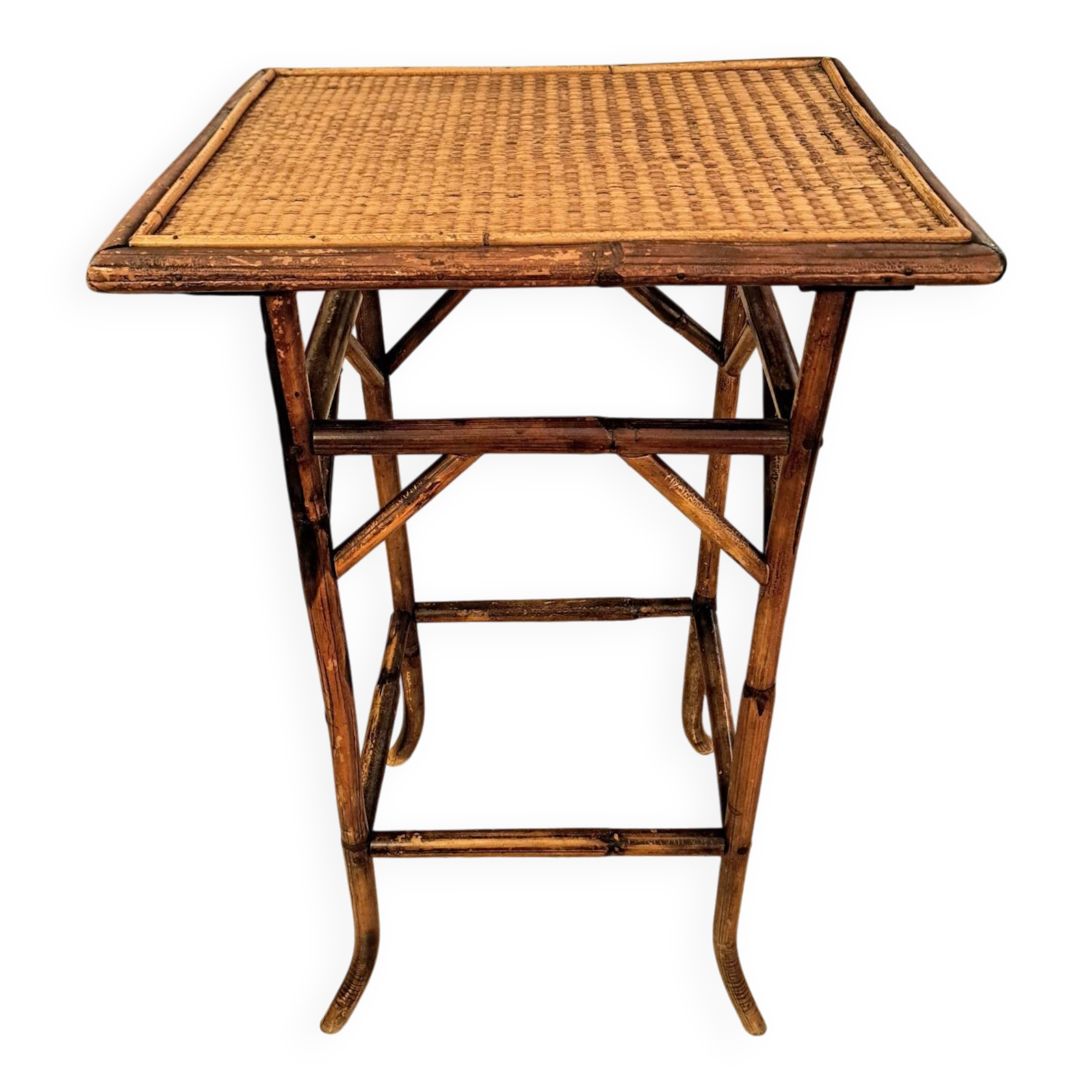 Table d'appoint fin XIXème en bambou et paille