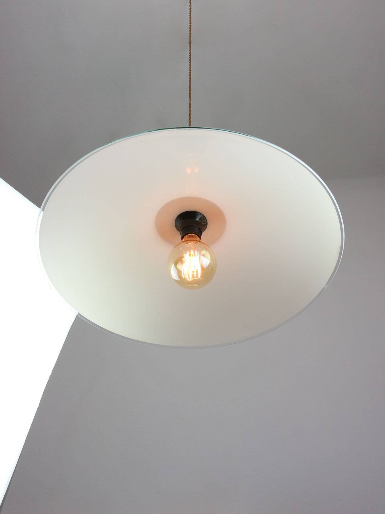 Mid-Century Italian Saucer Glass and Brass Pendant Lamp