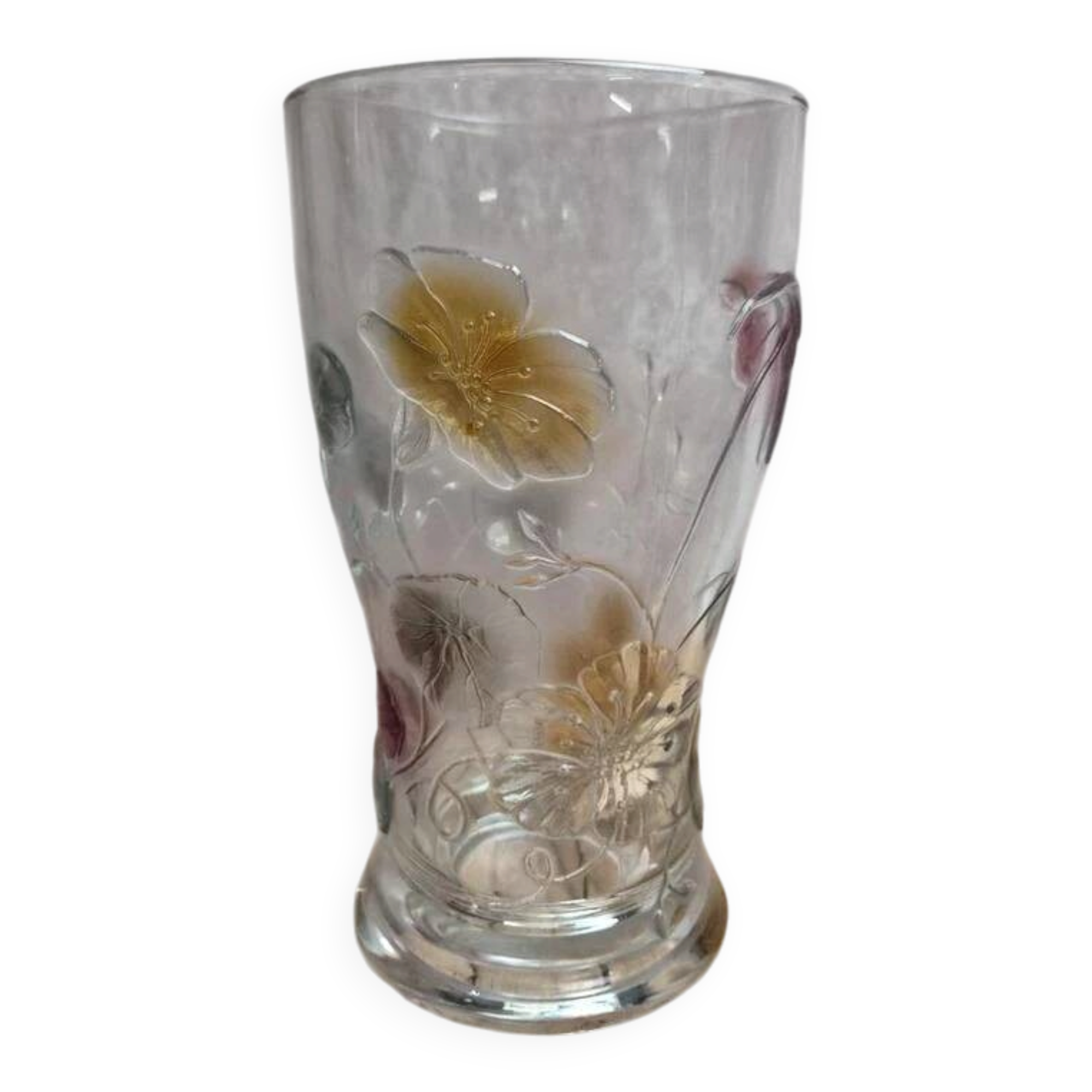 Vintage pressed glass vase – colourful floral decoration – France