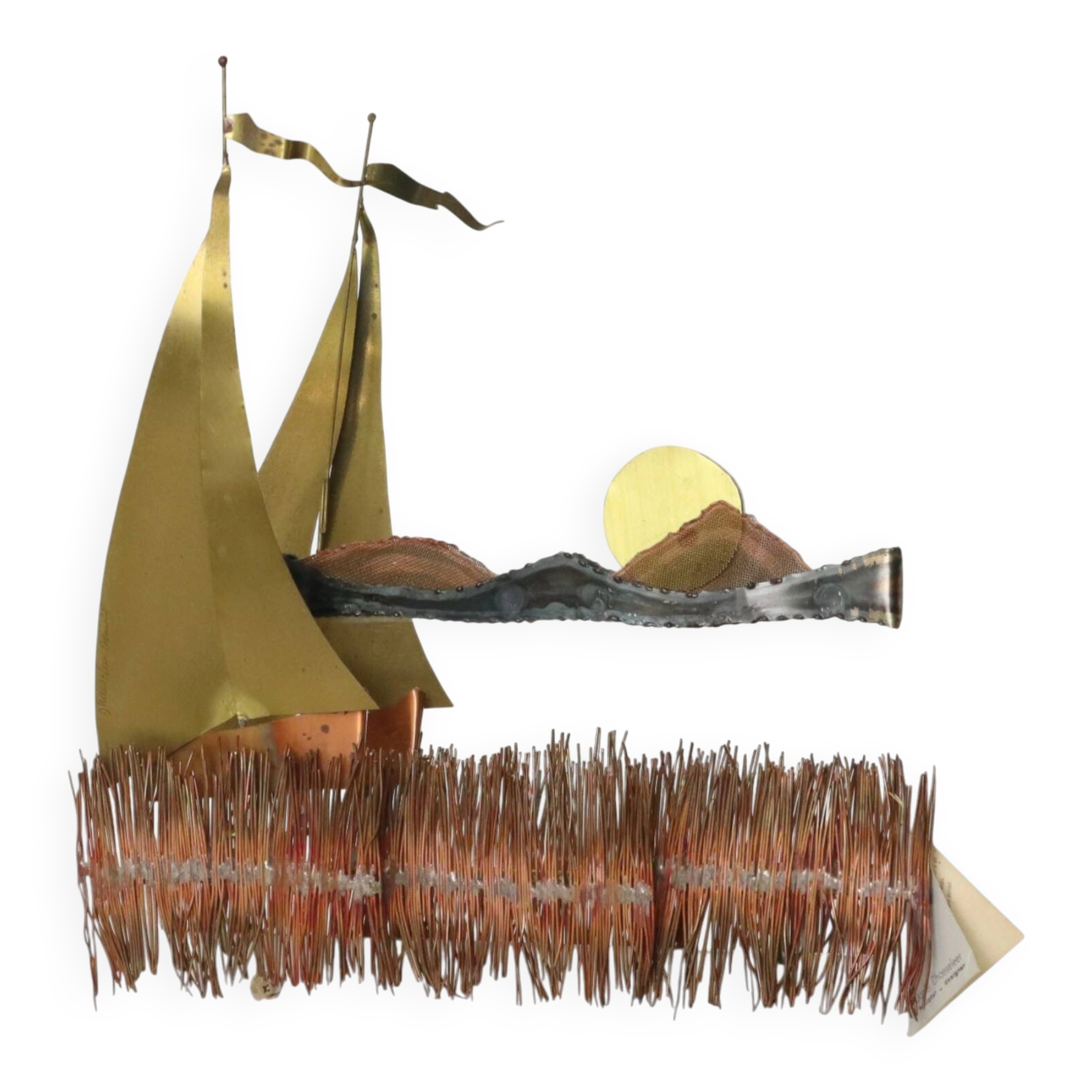 Copper and Brass Boat-Design Mirror by Daniel D’Haeseleer, 1970s