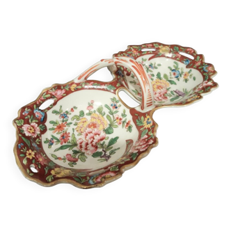 Double porcelain servant with floral decoration, polychrome and gilding – f