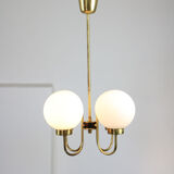 Lustre en laiton et verre opalin du milieu du siècle