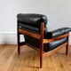 Fauteuil lounge et ottoman scandinave vintage cuir 1960