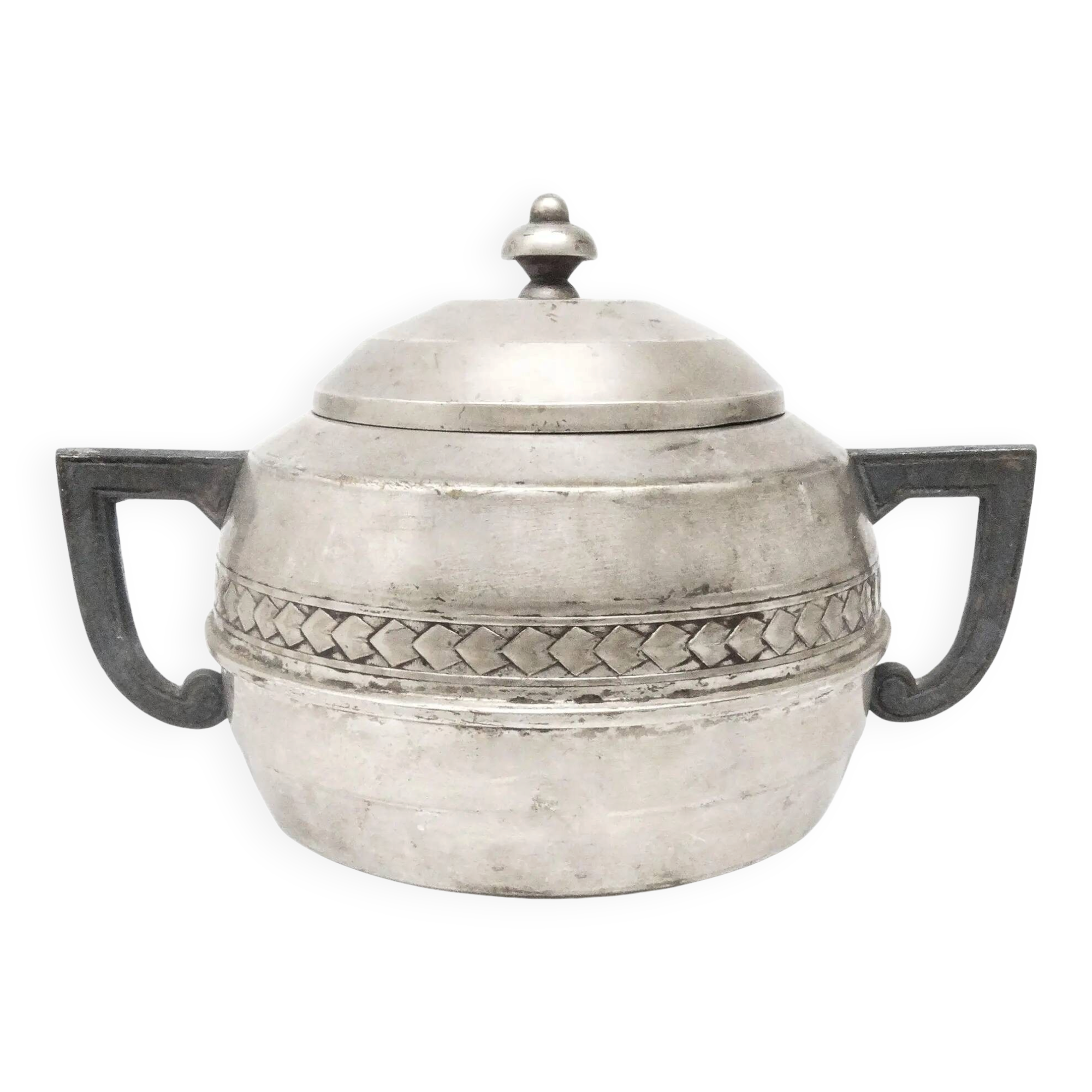 Art Deco sugar bowl, silver-plated brass, tin, Belgium, 1920s