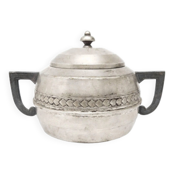 Art Deco sugar bowl, silver-plated brass, tin, Belgium, 1920s