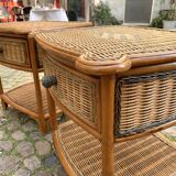 Set of 2 vintage rattan bedside tables