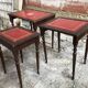 Series 3 Tables Trundles Wood Bent Feet + Top Embossed Leather Vintage Red