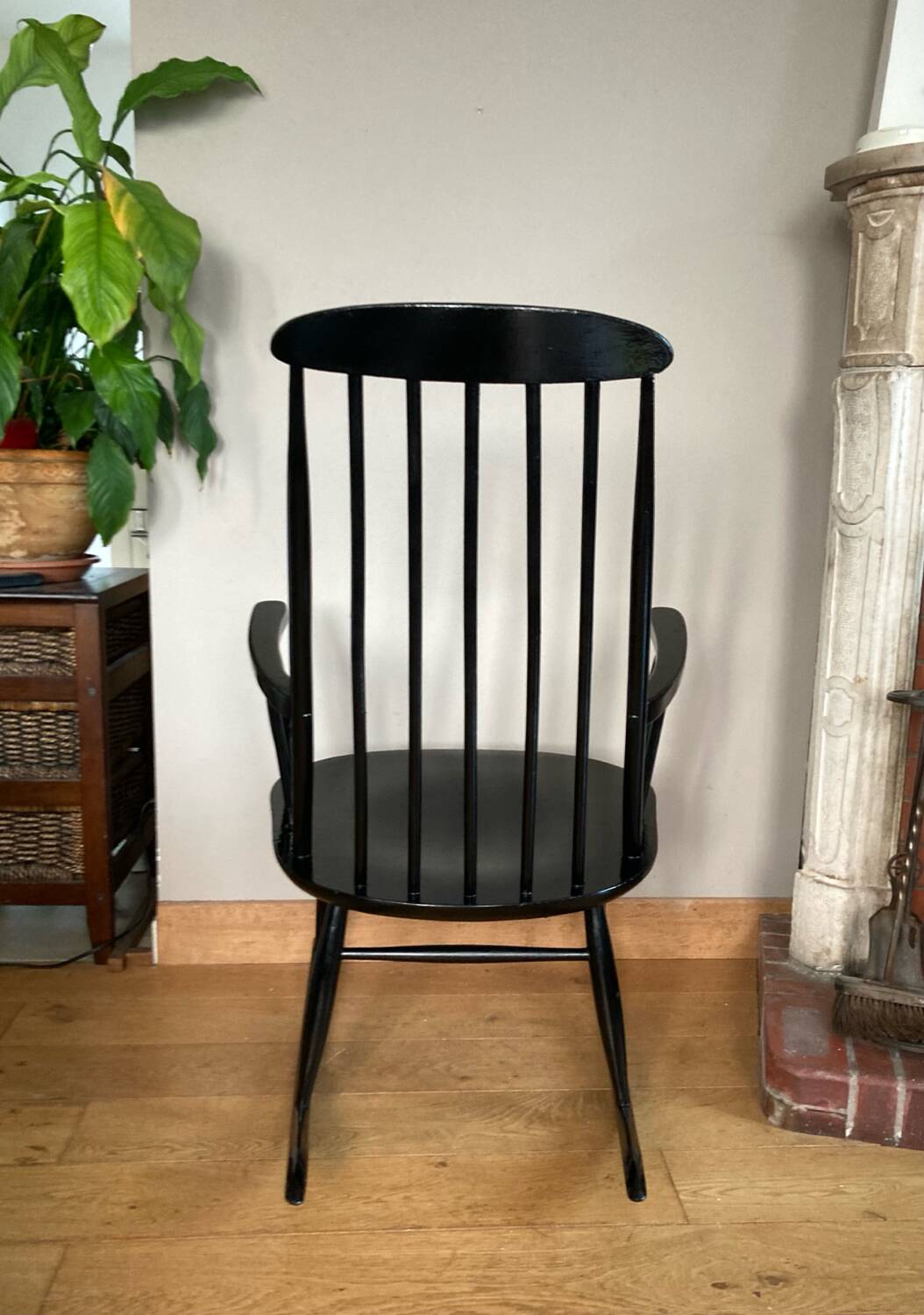 Vintage Scandinavian rocking chair in blackened wood from the 1970s