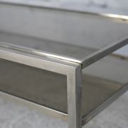Double coffee table trays smoked glass steel. France, circa 1970