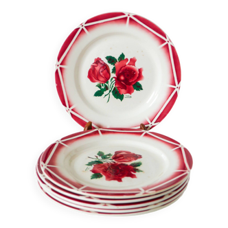 Lot de 6 assiettes plates Digoin Sarreguemines modèle "Cibon", 1950