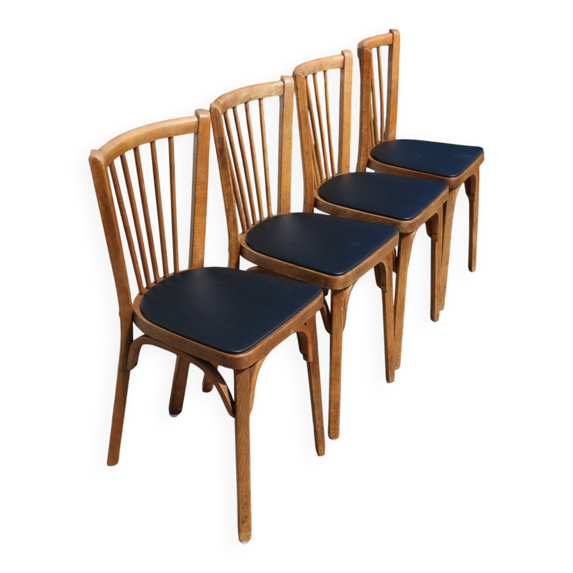 4 baumann n°12 black leatherette chairs, medium beech