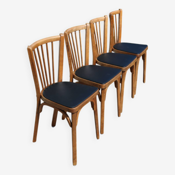 4 baumann n°12 black leatherette chairs, medium beech