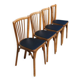 4 baumann n°12 black leatherette chairs, medium beech