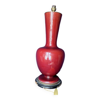 Vase balustre XIXe porcelaine sang de bœuf lampe à poser
