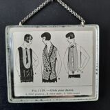 Old Art Deco illustration 1930 "Vests for ladies" inserted under mirror. Cabinet of curiosity.