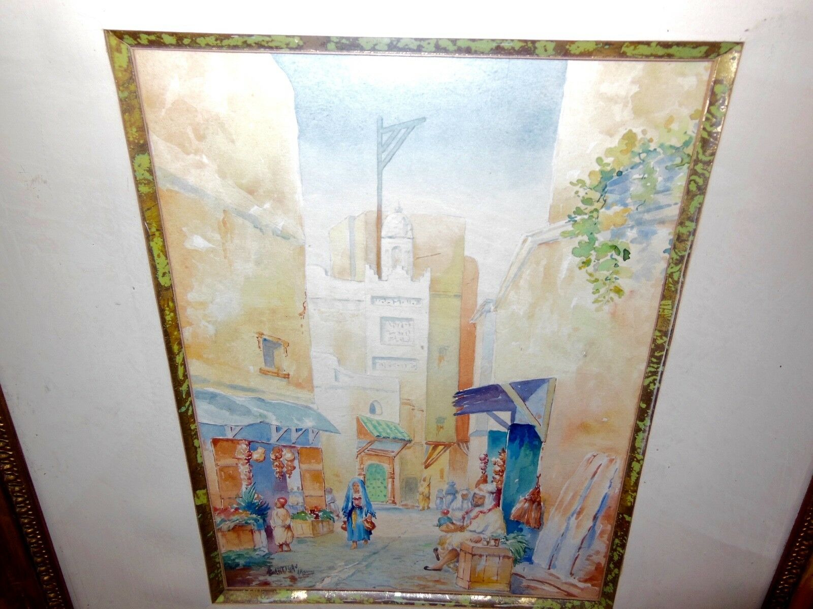 Watercolor old framed XlX, orientalist, signed louis lartigau