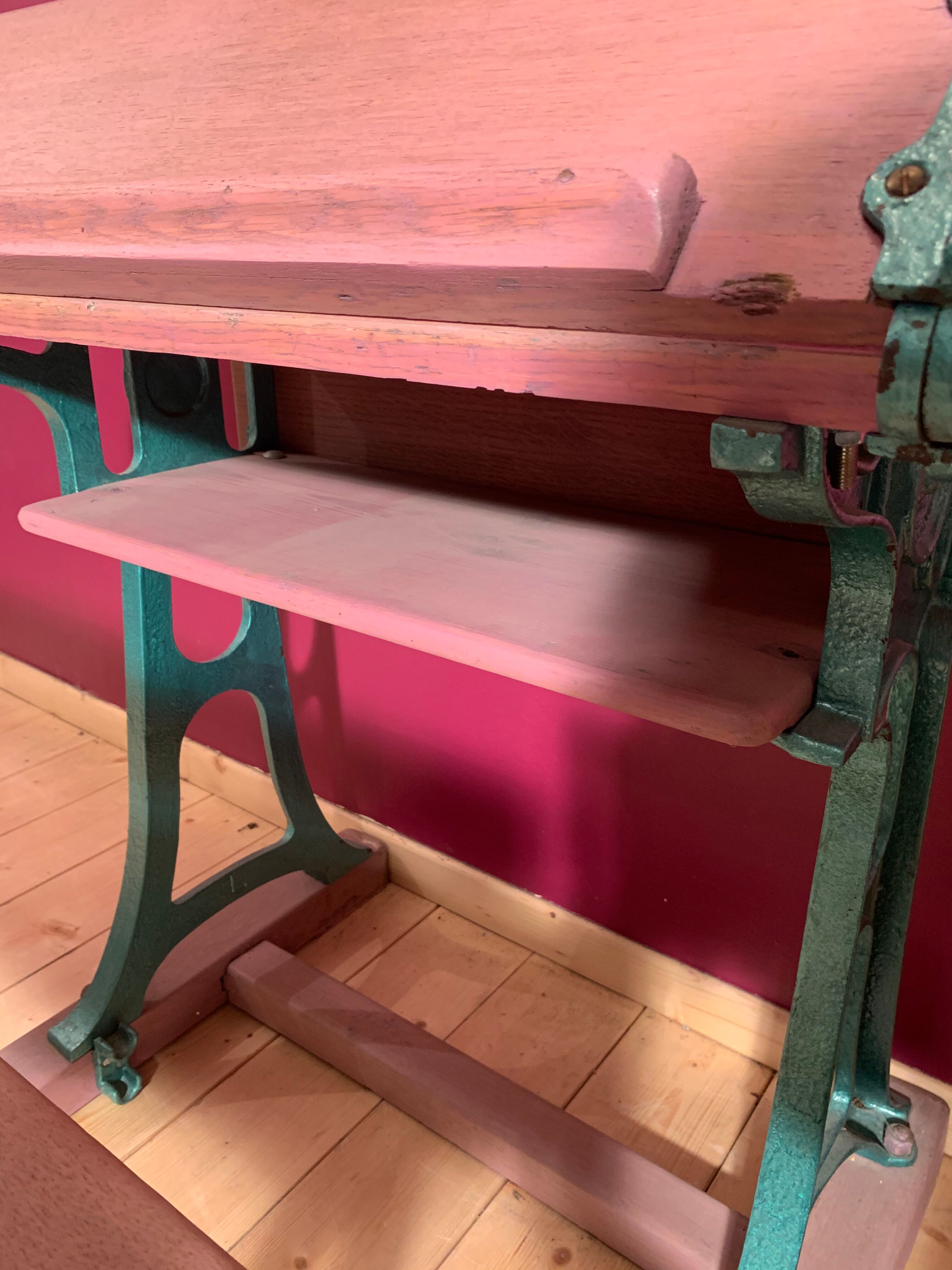 Cast iron and wood school desk