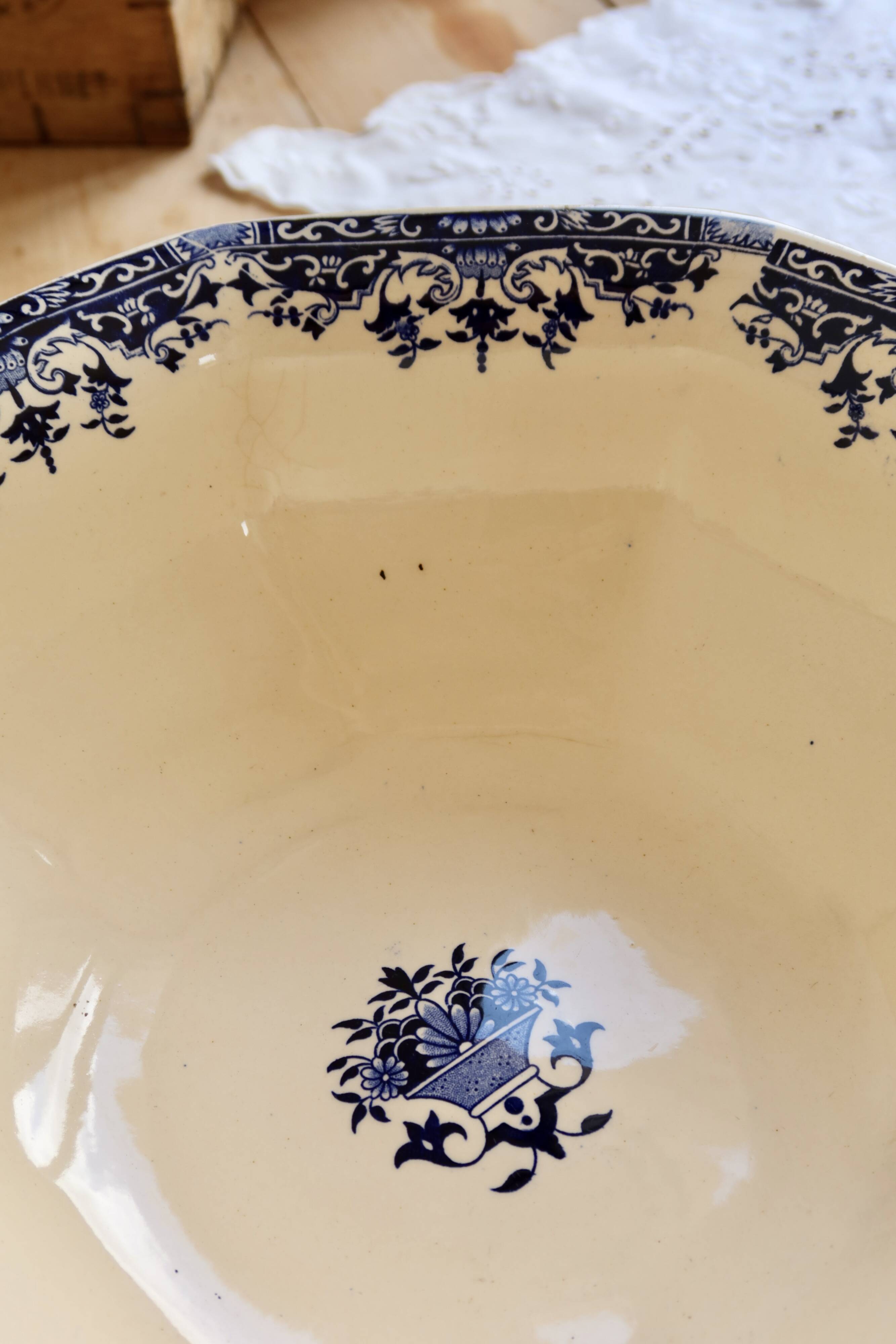 Saladier ancien terre de fer Longchamp modèle Rouen XIXe siècle