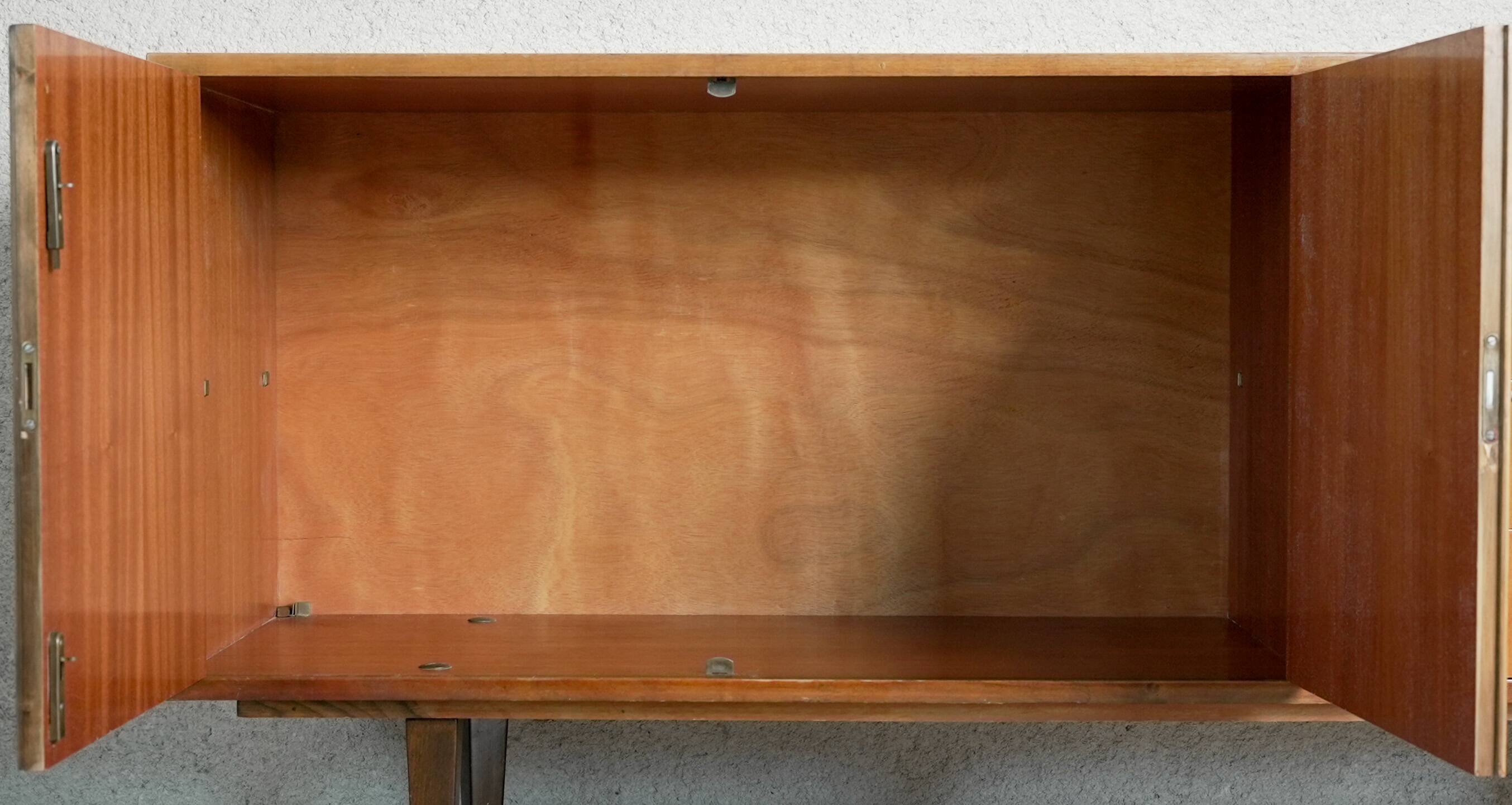 Vintage Polish buffet in flamed walnut – Mid-Century design from the 1960s