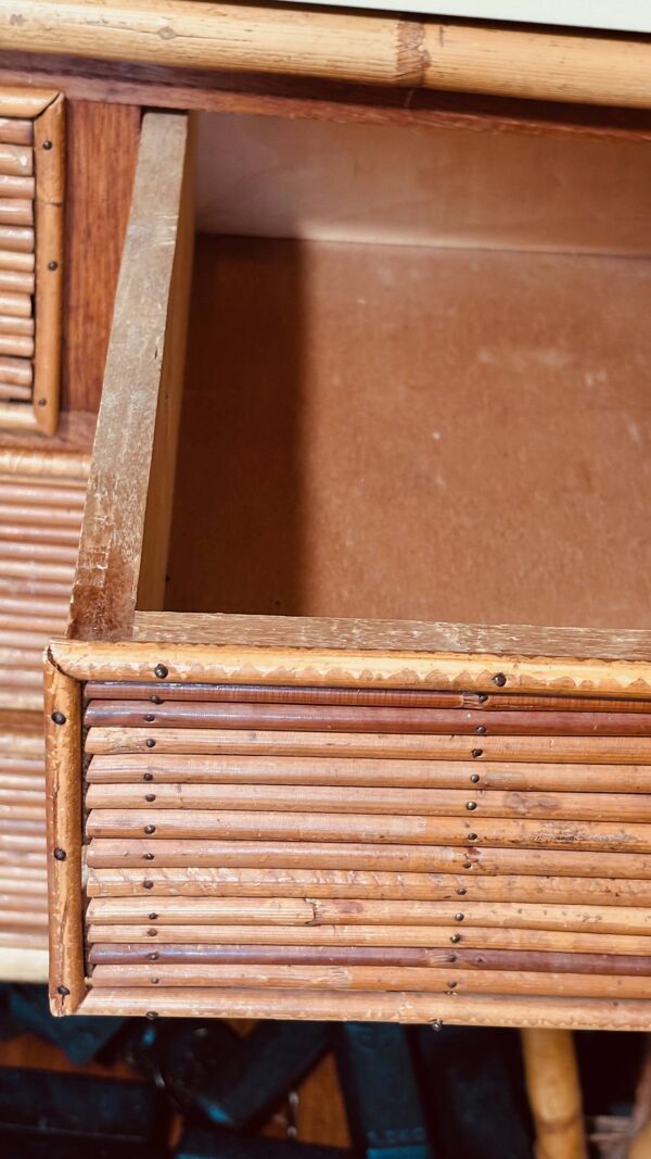 Commode en bambou et rotin vintage annees 60