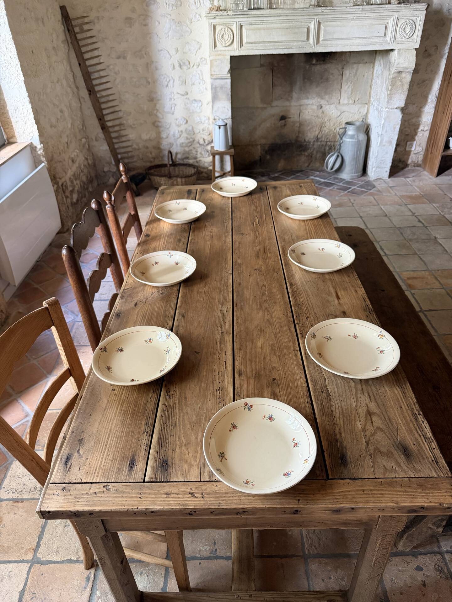 Renovated raw wood farmhouse table